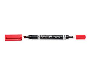 Staedtler Lumocolor Duo Permanent Markers Pack of 10 Red | 2 round tips 0.6 & 1.5 mm, waterproof for almost all surfaces - item no. 348-2