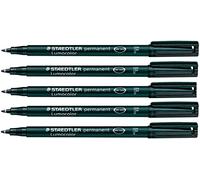 Staedtler Permanent Marker Pens Lumocolor Fine Waterproof Smudge Resistant Quick Dry Black Pack of 5