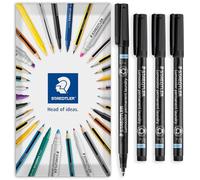 STAEDTLER Lumocolor Laundry Marker Pen - Permanent Fabric Textile Markers Fine 0.6mm Tip Pens - Black Ink - in Envelope Gift Packaging (Pack of 4)