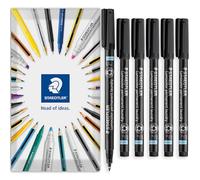 STAEDTLER Lumocolor Laundry Marker Pen - Permanent Fabric Textile Markers Fine 0.6mm Tip Pens - Black Ink - in Envelope Gift Packaging (Pack of 6)