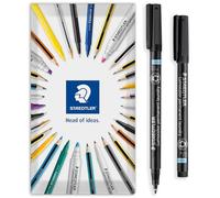 STAEDTLER Lumocolor Laundry Marker Pen - Permanent Fabric Textile Markers Fine 0.6mm Tip Pens - Black Ink - in Envelope Gift Packaging (Pack of 2)