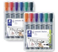 STAEDTLER Lumocolor Marker Pen Bullet Tip - Black, Green, Blue, Violet, Red, Orange Ink Colours - Pack of 12 Pens (356 WP6 Flipchart Marker)