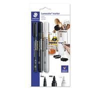 Staedtler Lumocolor Marker Set, Permanent Universal Pen, Acrylic Marker, Chalk Marker, Set for Different Applications, Permanent and Non-Permanent, Black and White, 60 BK-7