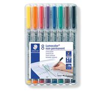 STAEDTLER 316 WP8 Lumocolor Non-Permanent Pen, Fine Line Width, 0.6mm - Assorted Colours (Pack of 8)