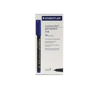 STAEDTLER 318-3 Lumocolor Permanent Pen, Fine Line Width, 0.6mm - Blue (Box of 10)