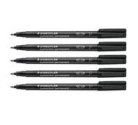 Staedtler Lumocolor 318-9X Permanent Foil Pen Smudge-proof and Waterproof on Almost All Surfaces, Line Width F 0.6 mm, Refillable, Long Life, 5 Black Universal Pens