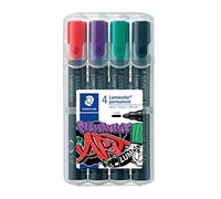 Staedtler Lumocolor permanent markers, line width 2.00 mm, light-resistant, quick-drying, low odour, long service life, 4 permanent markers in a stand-up box, 352 WP4-1