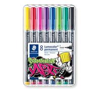 STAEDTLER Lumocolor permanent markers, smudge-proof and waterproof on almost all surfaces, dries in seconds, line width F approx. 0.6 mm, 8 markers in a stand-up box, 318 WP8-1