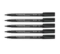 Staedtler Lumocolor 317-9X Permanent Foil Pen Smudge-proof and Waterproof on Almost All Surfaces Line Width M 1 mm Refillable Long Life 5 Black Universal Pens