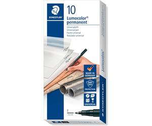 STAEDTLER Lumocolor Permanent Pen 318-9 Fine 0.6 mm Line - Black ( Box of 10 )