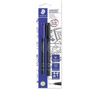 Staedtler Lumocolor Permanent Pen 318ASBK2D Fine 0.6mm Line - Blue/Black (Pack o