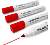 Staedtler Lumocolor Whiteboard Marker Pens 351 - Dry Erase Correction Pen - Bullet Tip - Pack of 4 x RED