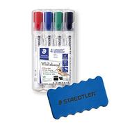 Staedtler Lumocolor Whiteboard Marker Set with 4 Colors Chisel Tip (4 Pieces Chisel Tip + Eraser)