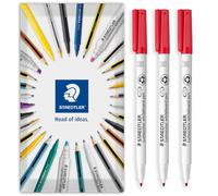 STAEDTLER Lumocolor Whiteboard Pens Medium 1.0mm, Pack of 3, Red Ink | Fast-Drying Low Odour Ink, Dry-Wipe Performance, 8 Hour Cap-Off, Recycled Plastic Housing
