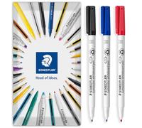 STAEDTLER Lumocolor Whiteboard Pens Medium Nib, Pack of 3, Black, Blue, Red | Fast-Drying Low Odour Ink, Dry-Wipe Performance, 8 Hour Cap-Off, Recycled Plastic Housing