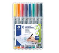 Staedtler Lumograph Non-Permanent Wet Erase Marker Pens, Fine Tip Refillable Colored Markers, 8 Pack, 315 WP8