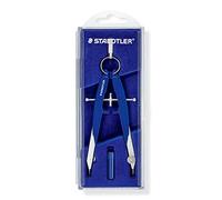 STAEDTLER Mars Comfort 556 00 compass with spindle guide, center drive spindle, accurate and precise, blue-silver, sturdy case with flip cover, 2-piece set (packaging may vary)