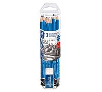 STAEDTLER Mars Lumograph Graphite Artist Pencil Pack, 12 Degrees (8B, 7B, 6B, 5B, 4B, 3B, 2B, B, HB, F, H, 2H), Mars Plastic Eraser, 61 100 P