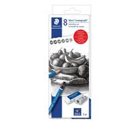 STAEDTLER Mars Lumograph Graphite Artist Sketch Set 6 Degrees (6B 4B 2B B HB 2H) Mini Mars Plastic Eraser Metal Sharpener 61 100C8LU