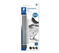 Staedtler Mars Lumograph Journey Design Charcoal 100C SBK4 - Blister Pack of 3 Assorted Graphite Pencils and 1 Blending Stump, black