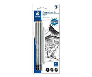 Staedtler Mars Lumograph Journey Design Charcoal 100C SBK4 - Blister Pack of 3 Assorted Graphite Pencils and 1 Blending Stump, black