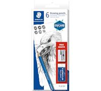 STAEDTLER Mars Lumograph Pencils in 2H, HB, B, 2B, 4B, 6B + Free Mars Plastic Eraser and Sharpener