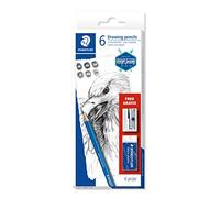 STAEDTLER Mars Lumograph Pencils in 2H, HB, B, 2B, 4B, 6B + Free Mars Plastic Eraser and Sharpener