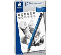 Staedtler Mars 100 G12 Lumograph Drawing Drafting Pencils - Assorted - 12 Tin