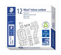 STAEDTLER Mars micro carbon 250 leads - 0.7 mm 2H, 12 pieces | Break-resistant, sturdy fine leads - smooth writing feel, in a tin - Item No. 250 07-2H