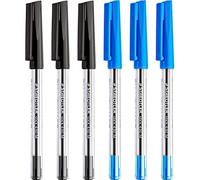 STAEDTLER Medium 0.5mm 430 Stick Ballpoint Pens Writing Pen Smooth - Black & Blue Ink - Pack Of 6