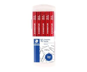 STAEDTLER Medium Black Lead Carpenters Pencils RED 2H (Pack of 10) In Hard Trade Pack ST14840