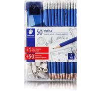 Staedtler norica HB #2 Graphite Pencils 50 Blue Pencils 50 Arrow Tip Erasers and 1 Elite Sharpener