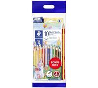 Staedtler Noris Club 61 8 Jumbo Coloured Pencils Pack of 10 with Rainbow Pencil and Sharpener Bonus Pack