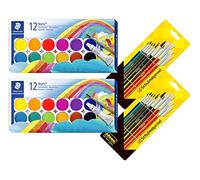 STAEDTLER Noris Club 888 NC12 Paint Box, Easy Mixable Watercolours, High Colour Brilliance, Excellent Coverage, Set of 12 Interchangeable Paint Pots (2, Paint Box 12 Colours + Brush)