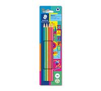 Staedtler Noris Happy 118 BK4 HA Triangular Pencils in Colourful Stripes High Break Resistance HB Hardness Four Pencils in Cardboard Hanging Card