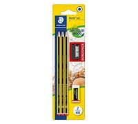 STAEDTLER Noris HB Hexagonal Pencils, Set of 3 Incredibly Shatterproof Pencils, 1 Sharpener, 1 Eraser, High Quality, Made in Germany, 120 SBK3P1
