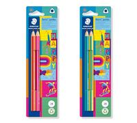 Staedtler Noris Jumbo Happy Thick Triangular Pencils in Colourful Stripes, High Break Resistance, Hardness 2B, 2 Pencils in Cardboard Hanging Card, 119 BK2 HA