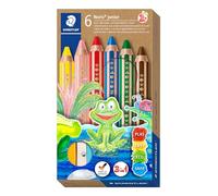 STAEDTLER Noris junior 140 3-in-1 Colouring Pencils - 6 Colours + Sharpener | Colour, wax crayon & watercolour in one, extra-thick core - for little hands - Art.-Nr. 140 C6