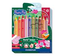 STAEDTLER Noris junior 140 Peppa kids colouring pencil 3-in-1 set | With festive gold and silver, shines on many surfaces, dermatologically tested, printables to download - 140 C10PL1