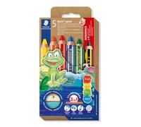 STAEDTLER Noris Junior 3-in-1 Colouring, Wax and Watercolour Pencil, Extra Shatterproof, Ideal for Children, for Many Surfaces, Cardboard Case with 6 Duo Colouring Pens and Sharpener, 140 C6P1