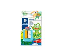 STAEDTLER Noris Junior 514 Pencil Sharpener - For Thick Pencils, 14 mm | Plastic sharpener with blade guard, suitable for children - turquoise/sun yellow - item no. 514 10 BK