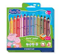 STAEDTLER Noris junior Coloured Pencils Peppa Pig 12-Piece Set - 3-In-1 Wax Crayon Watercolour Pencils for Versatile Surfaces - Extra Soft Colour Leads for Intense Colours
