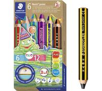 STAEDTLER Noris Junior Duo 1402 Children's Colouring Pencil, Wax and Watercolour Pencil, Two-Tone Lead, 6 Duo Pens and Children's Pencil