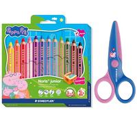 STAEDTLER Noris Junior Peppa Pig Set of 12 Colouring Pencils Set and Children's Scissors with Rounded Tips for First Craft Exercises