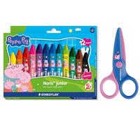 STAEDTLER Noris Junior Peppa Pig Set of 12 Jumbo Wax Crayons Set and Children's Scissors with Rounded Tips for First Craft Exercises