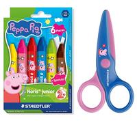 STAEDTLER Noris Junior Peppa Pig Set of 6 Jumbo Wax Crayons Set and Children's Scissors with Rounded Tips for First Craft Exercises