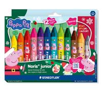 STAEDTLER Noris junior Wax Crayons Peppa Pig - 12 Pack with Scraper | 12 vibrant wax crayons in old and silver, scraper for special effects, compact hexagonal shape for little hands