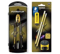 STAEDTLER NORIX Set of Quick Adjustment Compasses, Blister Card with 2 HB Pencils, Eraser and Single Sharpener, Yellow