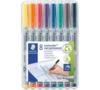 STAEDTLER PACK OF 8 ASSORTED LUMOCOLOR NON-PERMAMENT OHP PENS - FINE TIP 0.6mm