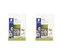 STAEDTLER Pencil Sharpener Double-Hole Tub for Graphite & Colouring Pencils - Noris - Flower Design - Pack of 2, 512 004BK